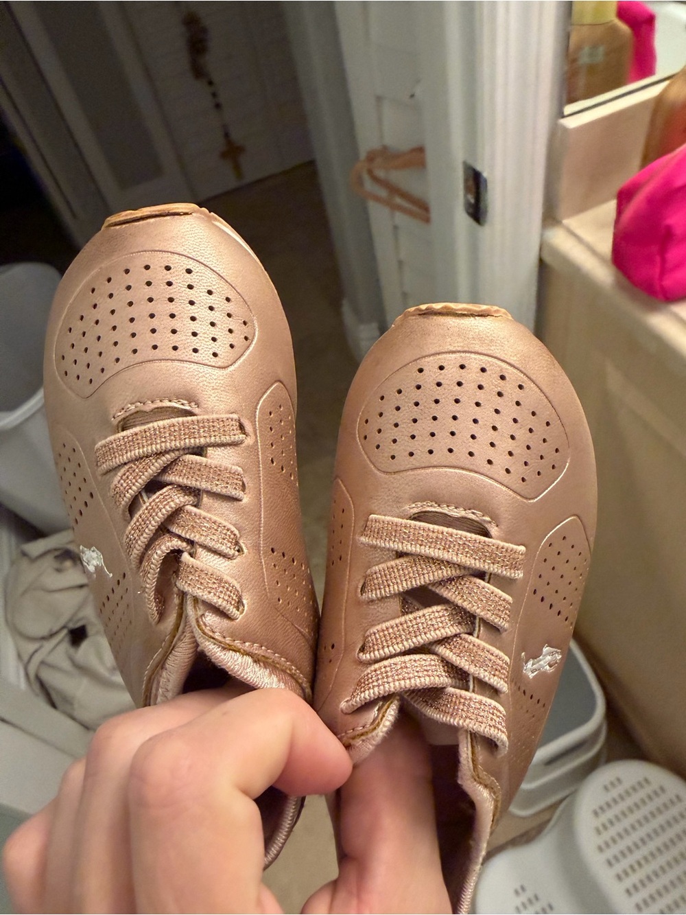 Ralph Lauren Rose-Tone Leather Lace-Up Sneakers - Picture 6 of 6